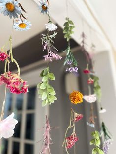 some flowers are hanging from the ceiling