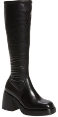 Wide Calf Leather Platform Boots, Leather Tall Platform Boots With Stacked Heel, Leather Knee-high Platform Heeled Boots, Leather Platform Boots With Block Heel, Wide Calf Platform Boots For Work, Tall Wide Calf Platform Boots For Work, Modern Knee-high Leather Heeled Boots, Modern Leather Knee-high Heeled Boots, Tall Leather Knee-high Boots