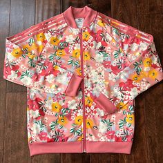 Brand New Adidas Girl Track Jacket. Adorable Color And Print Design. Soft And Stylist! Graphic Jackets, Adidas Activewear, Black Tracksuit, Colorful Jacket, Adidas Three Stripes, Adidas Sweater, Adidas Windbreaker, Adidas Track Jacket, Tracksuit Jacket