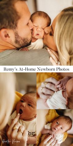 a man and woman kissing while holding a baby