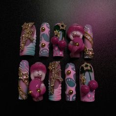 Birthday Junk Nails, Flared Nail Designs, Nail Recommendations, Junk Nails Short, Piercing Nails, Maximalist Nails, Luv Nails, Junk Nails, Crazy Nail Art