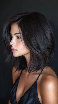 Lob Haircuts Short Straight Asian Hair, Lob Length Haircut, Black Medium Length Hair With Layers, Black Lob Hair, Lopsided Bob, Short Hair With Volume, Short Dark Bob, Ruby Rose Haircut, Haircuts With Balayage