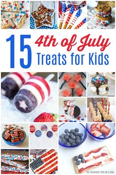 15 Easy 4th of July Treats for Kids. These red, white and blue desserts are sure to be a hit at your 4th of July Party this year!  Easy and fun to make, you can even get the kids involved in making these patriotic treats!   via @educatorsspinon Red White And Blue Desserts, Patriotic Treats, Treats For Kids, 4th Of July Cake