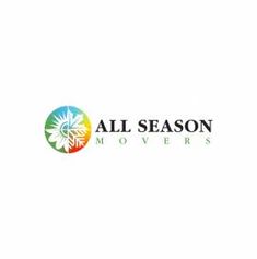 the all season movers logo is shown on a white background with an orange and blue flower