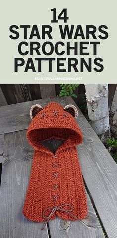 an orange knitted hat with ears on top and the words star wars crochet patterns above it