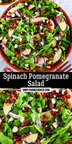 spinach pomegranate salad with apples and onions