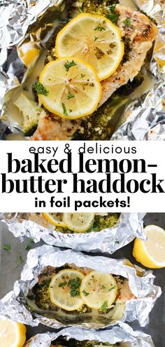 baked lemon - butter haddock in foil packets is an easy and delicious side dish