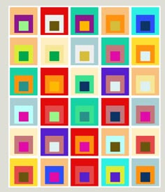 an abstract square pattern with squares and rectangles in different colors on a white background