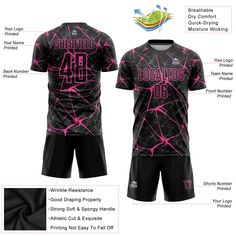 Custom Soccer Uniforms - Custom Black Pink Sublimation Soccer Uniform Jersey Vintage Soccer Jersey, Meaningful Symbols, Jersey Collection, Vintage Soccer, Jersey Vintage, Soccer Uniforms, Orange Texas, Alpha Kappa Alpha, Black Neon