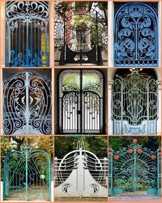 many different types of gates and gates with flowers on the top one is blue, green,