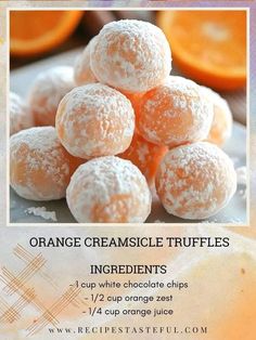 orange cremesicle truffles are piled on top of each other