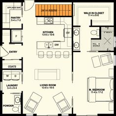 the floor plan for a two bedroom apartment with an attached kitchen and living room area