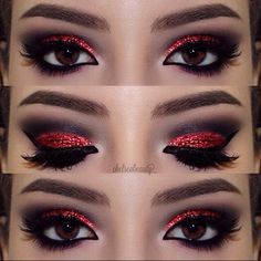 Make Up Yeux, Trucco Smokey Eye, Carnaval Make-up, Cheer Makeup, Devil Makeup, Halloweenský Makeup, Halloween Make-up Looks, Red Halloween, Christmas Eye Makeup