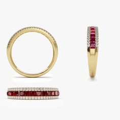 14k Half Eternity Square Ruby Anniversary Ring – FERKOS FJ Ruby Anniversary, Measure Ring Size, Local Jewelry, Diamond Carat, Anniversary Bands, Wrap Rings, Diamond Color, Favorite Rings, Anniversary Ring