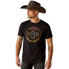 Rep your favorite brand with this super-soft graphic tee. Featuring a Southwestern-inspired Ariat logo, it's an easy standby that takes the guesswork out of what to wear. Ariat Thunderbird Coin T-Shirt | Product Features : 0 : Screenprinted graphic | Men's Thunderbird Coin T-Shirt in Black 100% Cotton. Imported, Size: 2XL by Ariat Womens Work Boots, Womens Cowgirl Boots, Mens Cowboy, Mens Cowboy Boots, Vests Mens, Cowboy Boots Women, Womens Vest, Work Boots, Boots Men