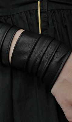 Soft and stretch black vegan leather, reinforced stitching. Excellent for stacking or on its own Black Leather Wrist Strap Bracelet For Party, Black Leather Cuff Bracelet For Party, Black Cuff Leather Bracelet For Party, Edgy Black Cuff Bracelet, Edgy Accessories Jewelry, Edgy Accessories, Neutral Design, Arm Cuff, Avant Garde Fashion