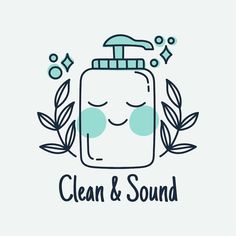 the logo for clean and sound, which features an image of a soap dispenser