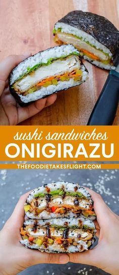 sushi sandwiches onigirazu with the title above it