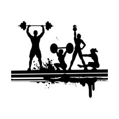 the silhouettes of people doing different things with dumbbells and barbells