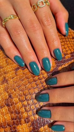 Gem Tone Nails, Jewel Tone Nails Acrylic, Jewel Tone Nail Colors, Jewel Tones Nails, Nail Art Different On Each Nail, Granola Nails Aesthetic, Jewel Toned Nails, Gel Nails Teal, Solid Nail Color Ideas