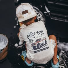 Rad Surf Turf Tee - LITTLE RAD THINGS | LITTLE RAD THINGS The Kid, Surf Graphic Tee, Baby Surf, Cotton Graphic Tee For Surfing, Vintage Surf Graphic Tee, Casual Surfing T-shirt With Graphic Print, Surf Baby, Surf Turf, Play Day