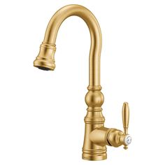 a golden faucet on a white background