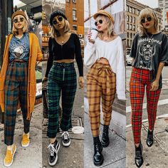 Nicole Alyse on Instagram: “Plaid pants 4 ways 💛 Which look is your fav?” 90s Fashion Grunge Vintage, Grunge Style Outfits, Fashion Guys, Moda Grunge, 90s Fashion Grunge, Taylor Hill, 90s Fashion Outfits, Womens Fashion Edgy