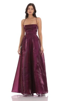 Sheen Fit and Flare Maxi Dress in Purple Long Purple Dress, Purple Formal Dress, Flare Maxi Dress, Purple Long Dress, Purple Bridesmaid Dress, Winter Formal, Organza Fabric, Night Outfits, Purple Dress