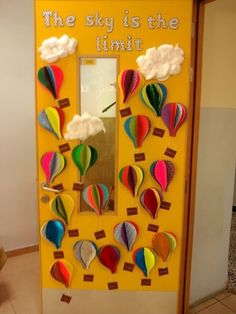 the sky is the limit bulletin board with hot air balloons