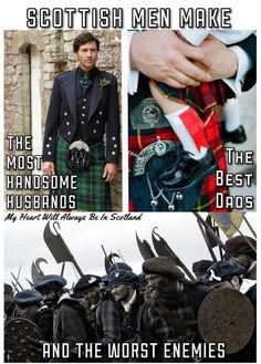 two pictures with different types of men in kilts and the words scottish men make