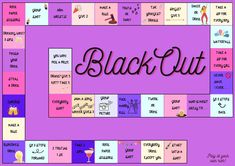 a board game with the words black out in different colors and font on each side