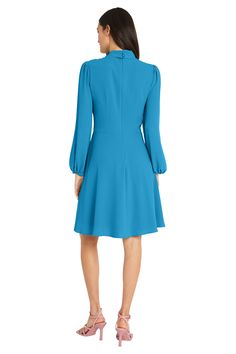 Long puff bishop sleeves, a tie-neck, and a playful hem hitting just above the knee make our Janessa fit & flare dress an instant must-have. Guest Dresses Cocktail, Guest Dress Wedding, Spring Bright, Birthday Purple, Missy Dresses, Office Clothes, Blue Day, Social Dresses, Weekend Dresses