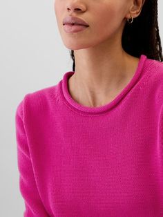 Soft knit. Long sleeves with ribbed cuffs. Rolled crewneck. Ribbed hem. Select styles have allover stripes. #521135 Roll Neck Sweater, Roll Neck, Soft Knits, Neck Sweater, Sweaters & Cardigans, Gap, The Selection, Stripes, Crew Neck