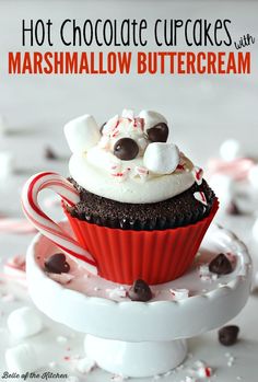 hot chocolate cupcakes with marshmallow buttercream