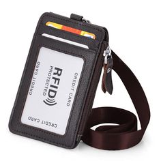 an id card case is attached to a lanyard