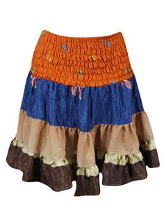 Womens Summer Ruched Skirt Orange, Blue  Beach Recycle Silk Skirts S/M Blue Gathered Beach Skirt, Bohemian Gathered Mini Skirt For Summer, Bohemian Style Gathered Mini Skirt For Summer, Blue Mini Skirt For Summer Festival, Blue Mini Skirt For Festival, Bohemian Ruffled Mini Skirt For Beach, Hippie Gathered Skirt For Summer, Hippie Summer Gathered Skirt, Blue Bohemian Mini Skirt With Lined Detail