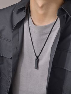 Negro De moda Collar  Acero Inoxidable   Embellished Mens Necklace Fashion, Blue Letters, Letters Style, Mens Fashion Jewelry, Bar Pendant Necklace, Black Pendant, Geometric Necklace, Bar Pendant, Black Jewelry