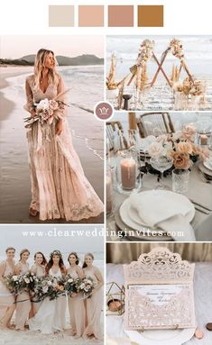 the wedding color scheme is peach, gold and white with an assortment of different colors