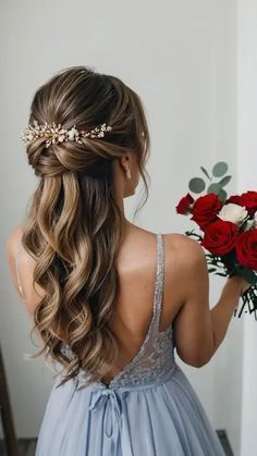 Halter Neck Dress Hairstyles, Halter Neck Hairstyles, Halter Dress Hairstyles, Unique Hair Styles, 16 Hairstyles, Bas Mitzvah, Grad Hair, Sweet 16 Hairstyles, Curled Hairstyles For Medium Hair