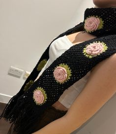 Hand made scarf Gift  Accessories  Black Pink Green Handmade Black Shawl For Winter, Bohemian Black Handmade Scarves, Bohemian Black Handmade Scarf, Black Shawl Scarf For Winter, Casual Black Shawl Scarves, Casual Black Shawl Scarf, One Size Black Casual Shawl, Scarf Gift, Gift Accessories