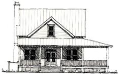 a drawing of a small house with porches