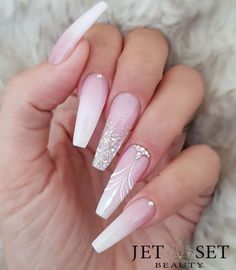 60 Nails, Unghie Sfumate, Nails Arts, Ombre Acrylic Nails, Coffin Nails Long, Bride Nails, Pink Acrylic Nails, Coffin Nails Designs, Bling Nails