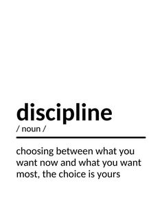 a white background with the words discipline in black and white