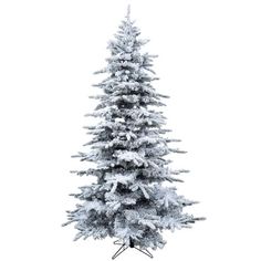 a tall white christmas tree with snow on it's branches and no leaves in front of a white background