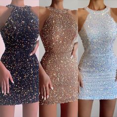 Short Evening Gowns, Halter Evening Dress, Robes Glamour, Evening Mini Dresses, Elegant Mini Dress, Sequined Dress, Tassel Dress, Evening Dresses Short, Evening Dresses For Weddings