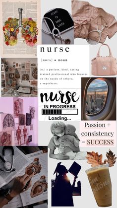 the collage has many different pictures and words on it, including an image of a woman's handbag