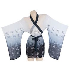 Great Shopping Women Ethnic Sheer Kimono Yukata Robe Bathrobe Japanese Chiffon Mesh Sexy, Women's Sexy clothing Pajama Costume, Dress Lingerie, Sheer Kimono, Blue Kimono, Anime Clothing, Kimono Design, Lingerie Dress, Kimono Dress, Japanese Kimono