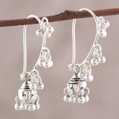 Sterling Silver Jhumki Chandelier Earrings from India - Jhumki Music | NOVICA Small Dangle Earrings, Silver Chandelier Earrings, Silver Chandelier, Jhumki Earrings, Citrine Stone, Sterling Silver Dangle Earrings, Silver Work, Hanging Earrings, Fun Earrings