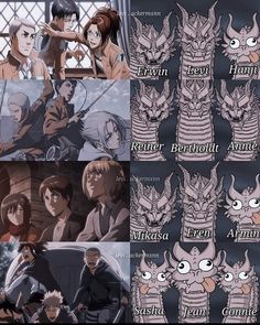 some anime characters with different expressions on their faces and in the background, there is an image