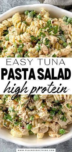 Easy Tuna Pasta Salad | High Protein Recipe Easy Tuna Pasta Salad, Easy Tuna Pasta, Tuna Pasta Salad, Tuna Salad Pasta, High Protein Meal Prep, Healthy Lunch Meal Prep, Tuna Pasta